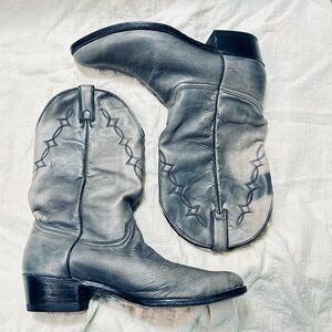 Abilene Gray Leather Boots with Black Accent stitching.